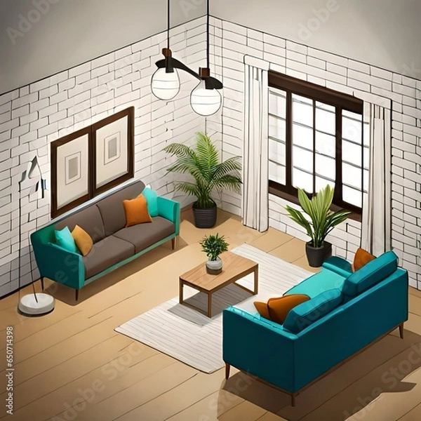 Obraz living room interior with sofa illustration- Generated AI