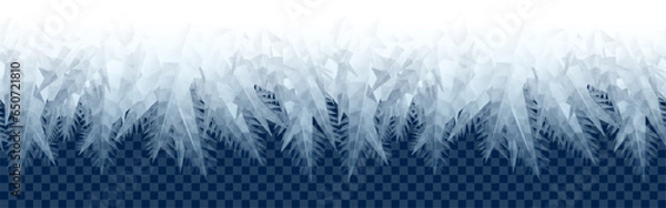 Obraz Vector blue ice or frost crystals seamless transparent border on checkered background