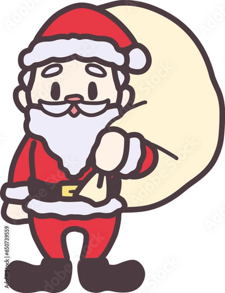 Fototapeta プレゼントの入った袋を背負ったかわいいサンタのイラスト