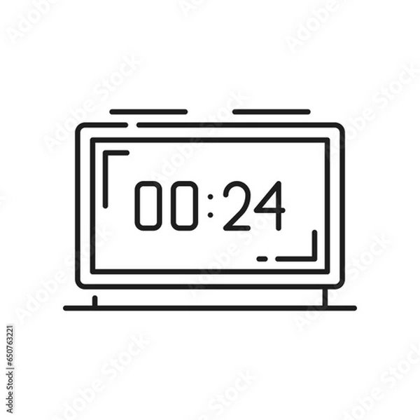 Obraz Electronic clock with digits, isolated smartwatch, timer stopwatch. Vector thin line electronic clock with timer, stylish accessory smart watch