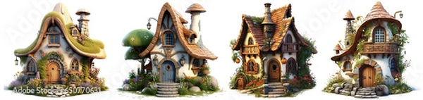 Fototapeta a group of very particular houses, children's books fairy tale house, 3d rendering style