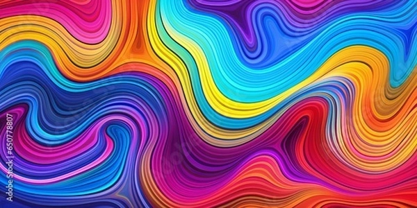 Fototapeta Background texture of trippy rainbow waves that go on forever. Dopamine dressing pattern with a trippy abstract striated agate marble slice. In your face, neon-style, neon-colored desktop background.