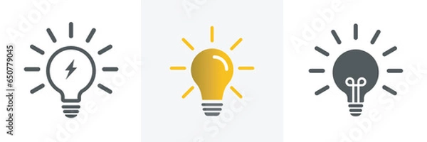 Obraz Light bulb icon.Different style icons set.outline and filled vector sign.analytical and creative thinking for processing Trendy Flat style.Vector illustration