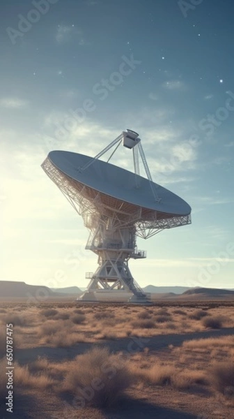 Fototapeta A satellite dish standing alone in the vastness of the desert