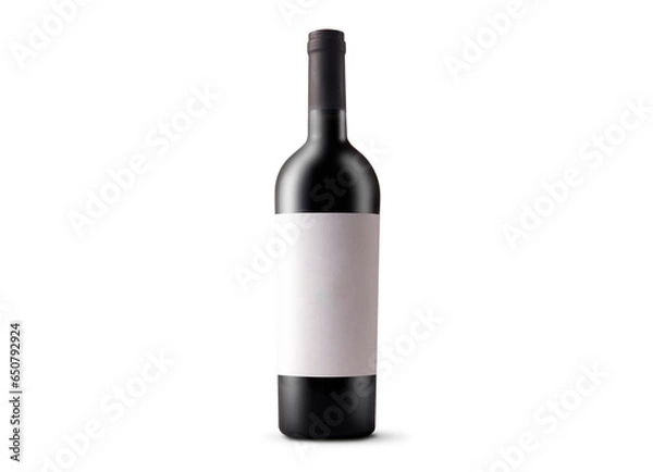 Fototapeta Red wine bottle with blank label on white background. Easily apply your custom design on the label.