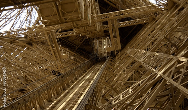 Fototapeta Paris, France - April 3 2019: Elevator of the Eiffel Tower in Paris