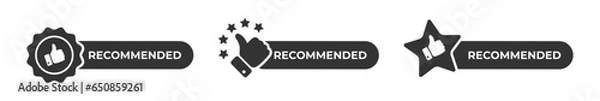 Obraz Recommended icon with thumb up. Recommended sticker label. Recommendation tag. Vector illustration.
