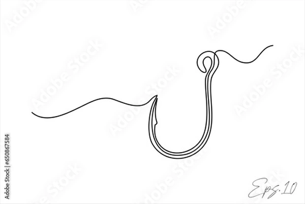 Fototapeta vector illustration continuous line art drawing of fishing hook