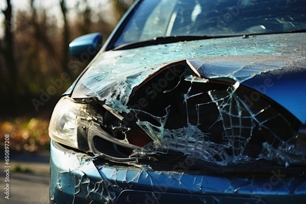 Fototapeta A damaged car in a car crash.