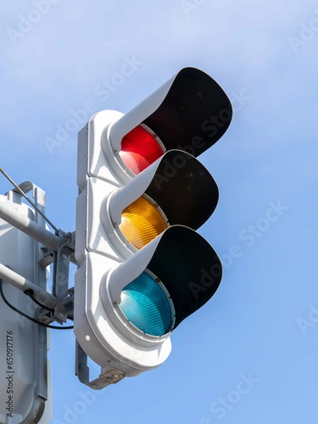 Obraz 雪が多い地域に多く見られる縦型の信号機。(北海道内にて)
