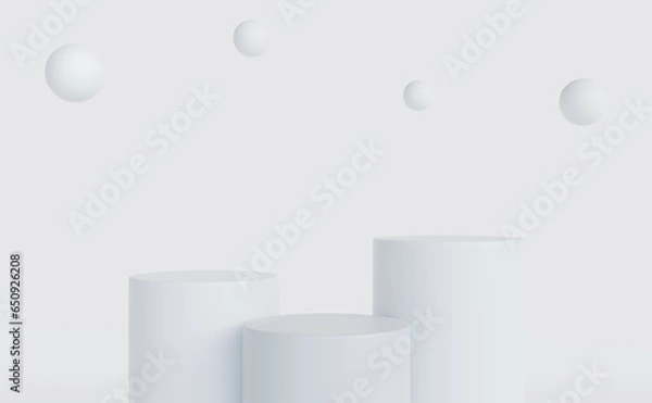 Obraz empty white podium.3D display podium on white background.Stand Minimal mockup for presentation.Abstract white background concept.Geometric platform show cosmetic product.Stage showcase.3D rendering