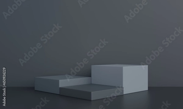 Obraz 3D podium on grey background.Product display stand on black background.Empty dark podium.Geometric platform show cosmetic product.Stage showcase,Abstract.Minimal mockup 3D render