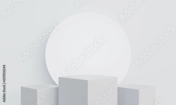 Obraz empty white podium.3D display podium on white background.Stand Minimal mockup for presentation.Abstract white background concept.Geometric platform show cosmetic product.Stage showcase.3D render