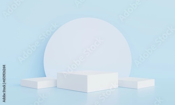 Obraz Product display stand on blue background.3D podium on blue background.Geometric platform show cosmetic product.Stage showcase,Abstract.Minimal mockup 3D render