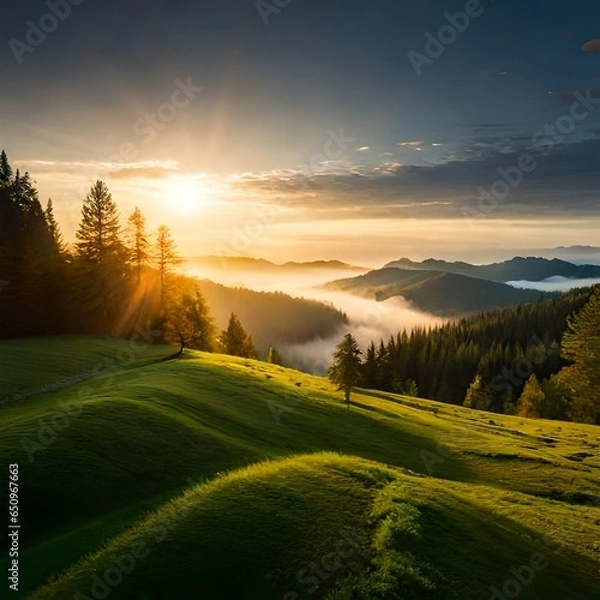 Obraz sunrise over the field generated Ai