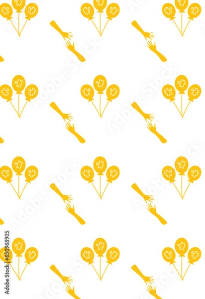Fototapeta Digital png illustration of yellow pattern of repeated hands and balloons on transparent background