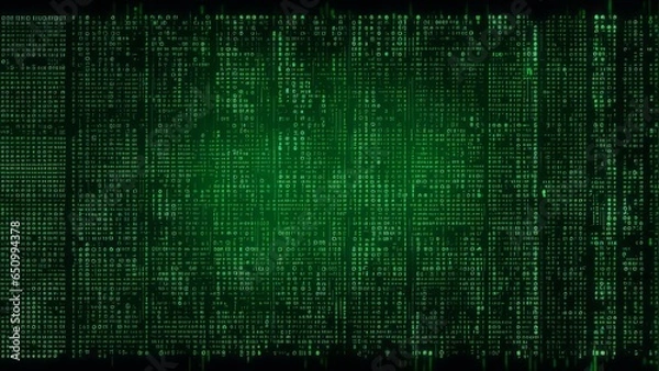 Fototapeta green digital binary data on computer screen background