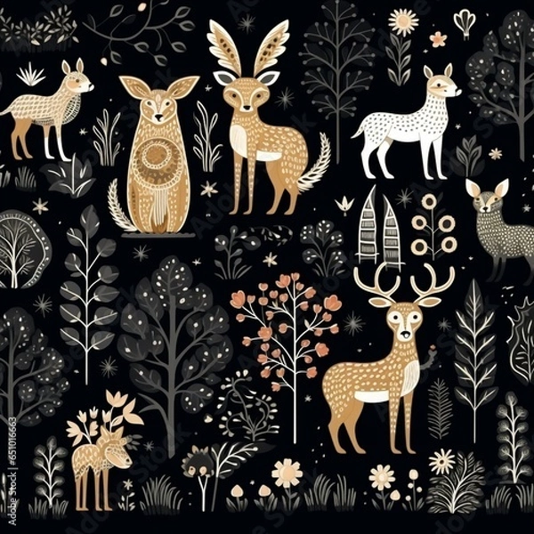 Fototapeta christmas seamless pattern with deer