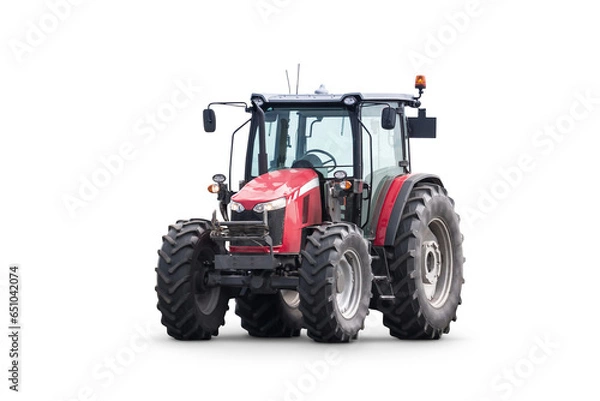 Obraz Modern red wheeled tractor isolated