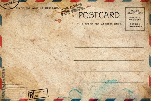 Obraz Back of vintage blank postcard with dirty stains