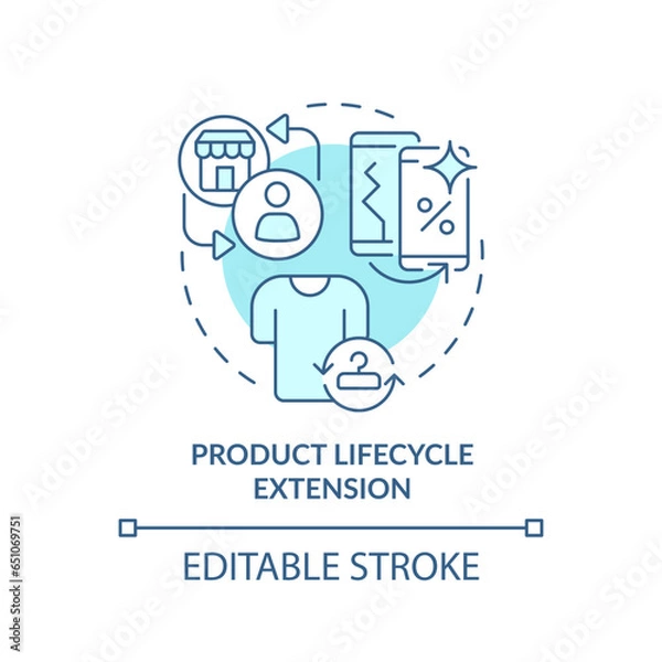 Fototapeta 2D editable blue icon product lifecycle extension concept, simple monochromatic isolated vector, C2C thin line illustration.
