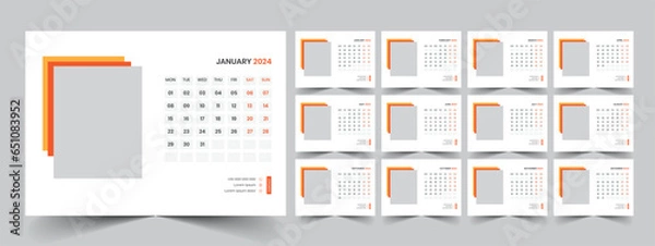 Fototapeta Calendar 2024 planner corporate template design set. Week starts on Monday. template for annual calendar 2024