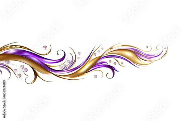 Fototapeta Gold and purple border with purple flowers, Generative AI