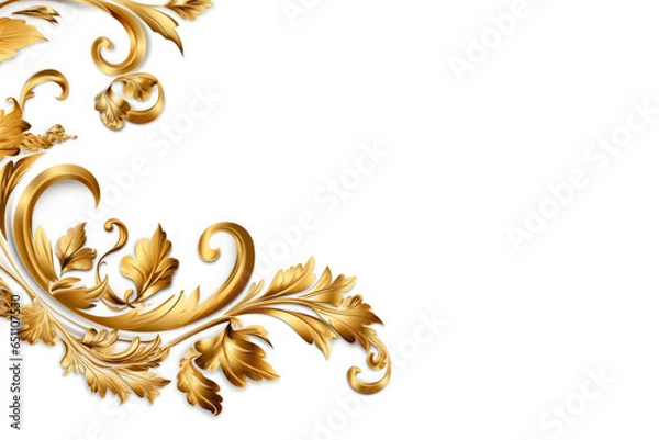 Fototapeta A white background with gold and white leaves, Generative AI