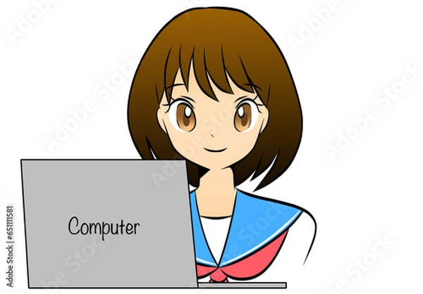 Obraz Manga girl with a Computer 