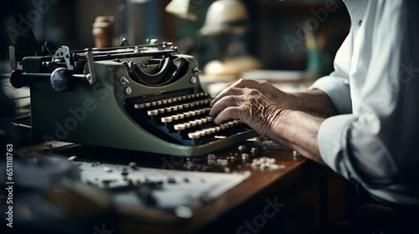 Obraz Elderly man at a typewriter words
