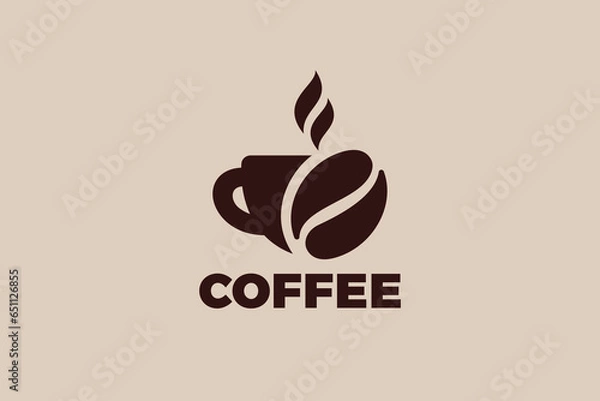 Obraz Coffee cup with Steam with Coffee Bean Logo Design vector template