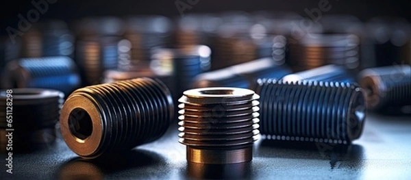 Fototapeta Macro view of industrial tool with selective focus abstract concept of metal processing and steel manufacturing