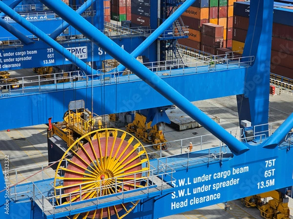 Obraz Cargo crane at container terminal in port of Mundra 