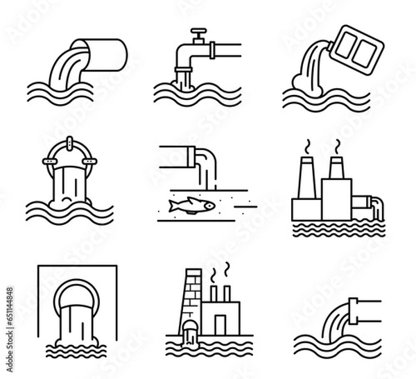 Obraz Waste water and sewage line icon set. Pollution line icon. Water treatment icon set. Editable stroke.