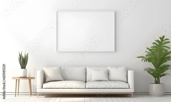 Fototapeta minimalist white house interior with large, plain white wall frames, ai generative