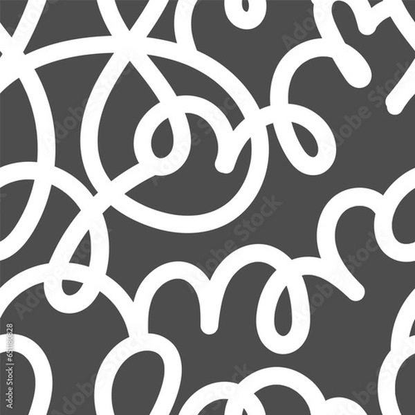 Fototapeta Seamless abstract pattern on dark background. Vector doodle image. Graphic linear wallpaper.