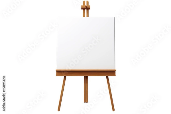 Fototapeta Retro white paper art design template with classic wooden artists easel on transparency background.