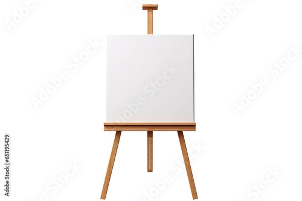 Fototapeta Retro white paper art design template with classic wooden artists easel on transparency background.