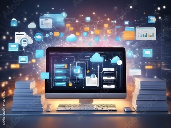 Fototapeta Computer laptop and dashboard for Data document Manage