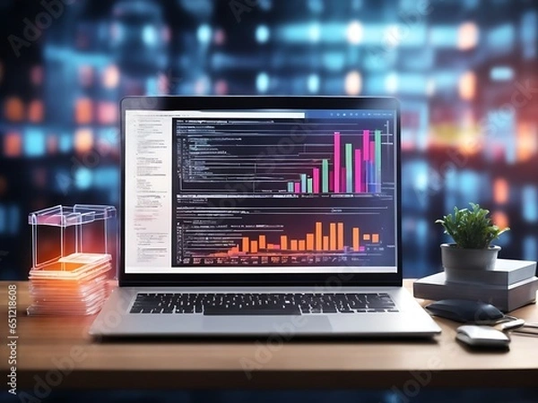 Fototapeta Computer laptop and dashboard for Data document Manage