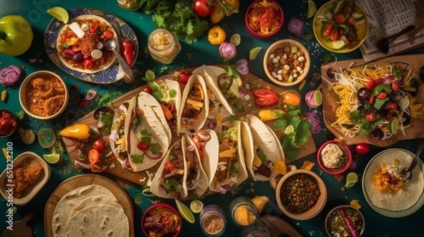 Fototapeta a taco party bright vibrant traditional fun food photo.Generative AI.