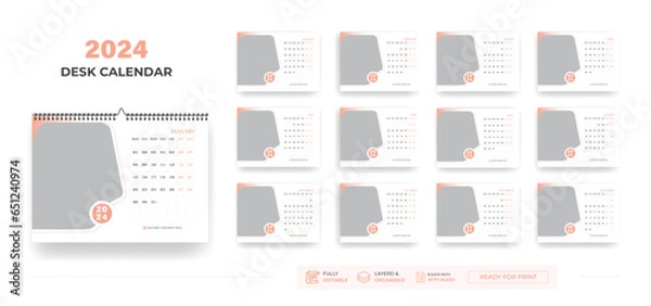 Fototapeta Desk Calendar 2024 or Corporate Business Plan Desk Calendar 2024