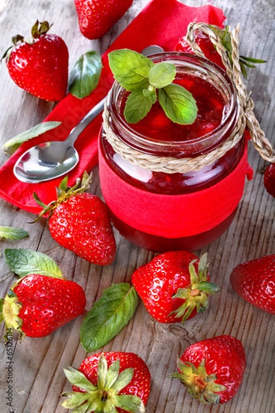 Obraz .Fresh and healthy homemade strawberry jam on the table