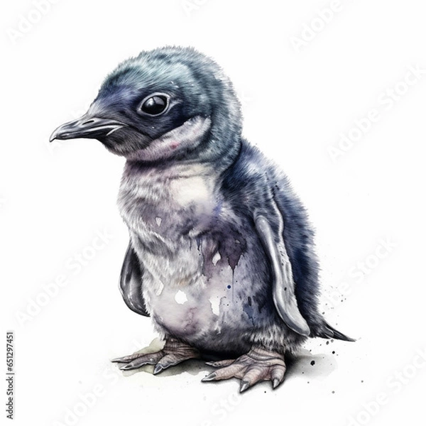 Fototapeta Cute Baby Penguin on White Background Generative AI