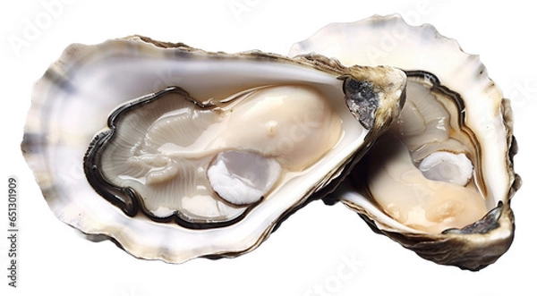 Obraz Fresh raw oysters on transparent background.