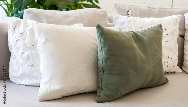 Fototapeta sofa and different kind of pillows. Generated with AI.