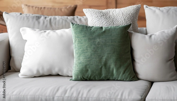 Fototapeta sofa and different kind of pillows. Generated with AI.