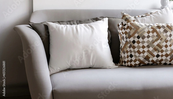 Fototapeta sofa and different kind of pillows. Generated with AI.