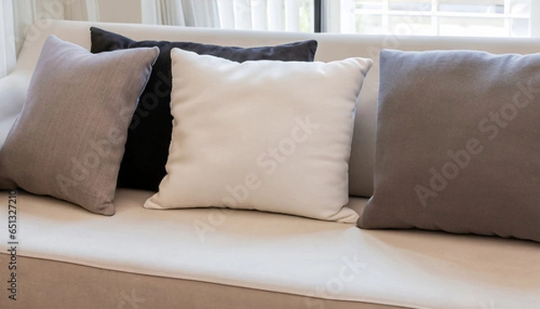 Fototapeta sofa and different kind of pillows. Generated with AI.