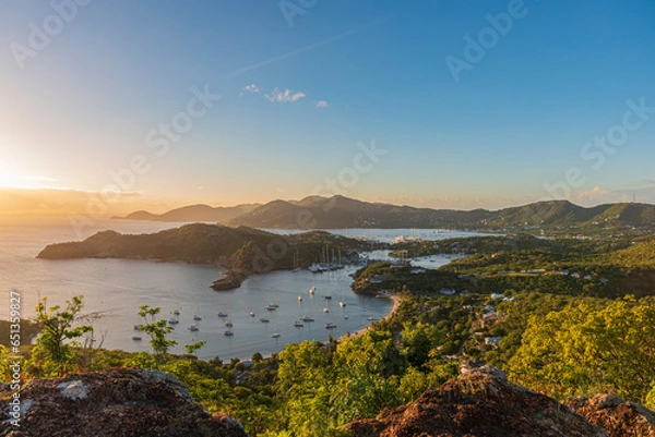 Fototapeta Aerial view from the scenic viewpoint of English Harbourin Antigua and Barbuda